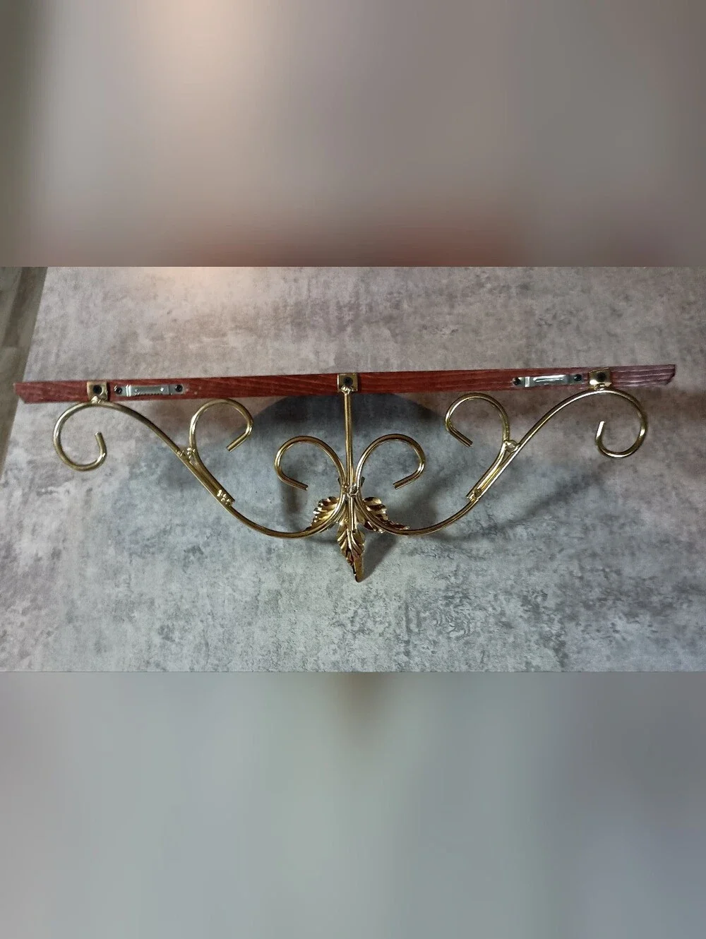 Home Interiors Wood and Ornate Gold Wall Shelf - Brown and Gold -  New In Box